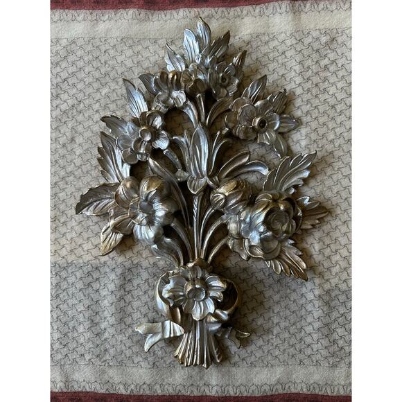 Vintage Wall Decor Golden Flowers made in Italy hanging art country bouquet 14” - Picture 1 of 14